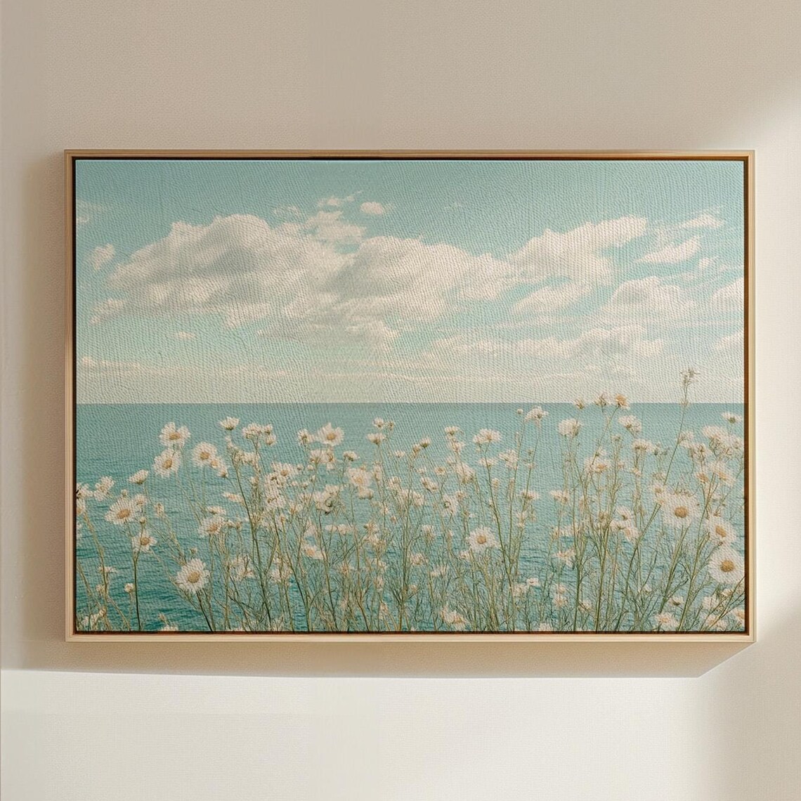 Serene Daisy Coastline Art, Minimalist Nature Decor