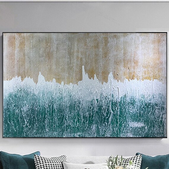 Original 3d Texture Painting On Wall Art Framed For Living Room Hallway Home Green Acrylic Modern Art The Jungle Waterfall Wall Decor
