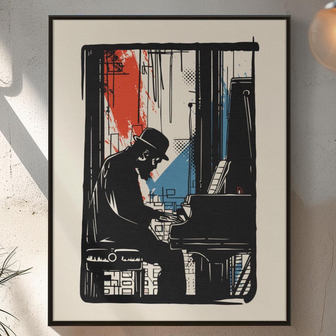 Jazz Pianist Silhouette Bold Ink Music Bar Nightclub Art Poster