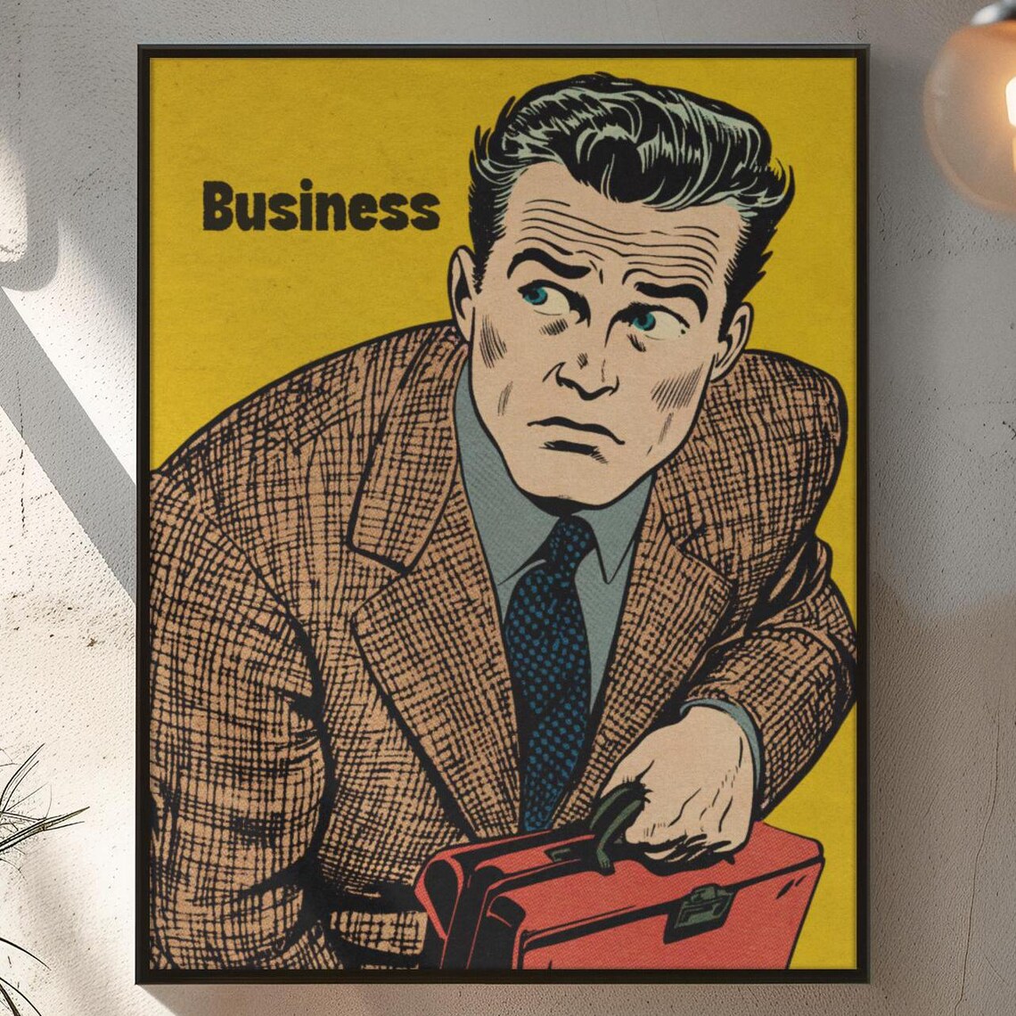 Vintage Retro Businessman Comic Art Print, Pop Style