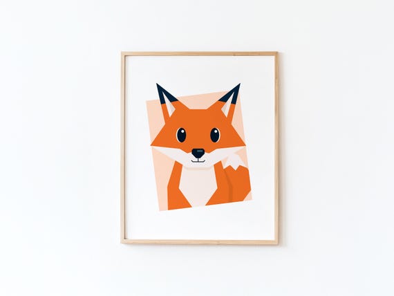 Childrens Room Decoration Fox By Tendre Imaginaire Modern Orange Geometric Wall Poster
