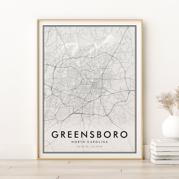 Greensboro North Carolina Minimalist City Map Black White Street Line Poster