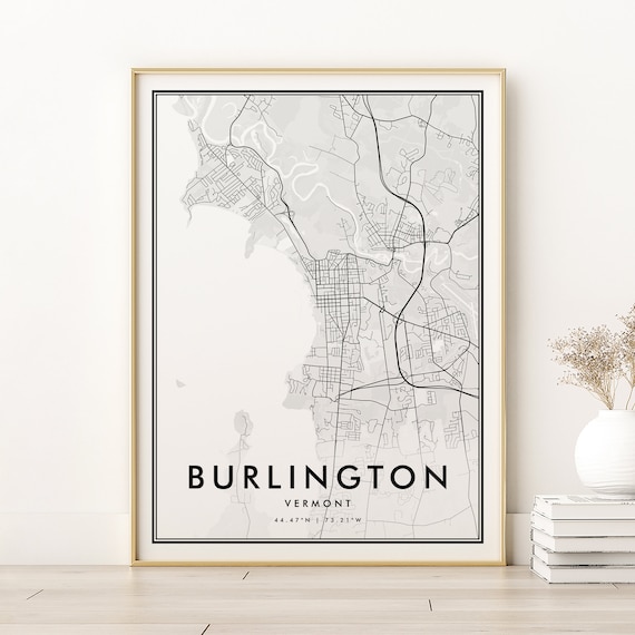 Burlington Vermont Minimalist City Map Black and White Street Line Poster