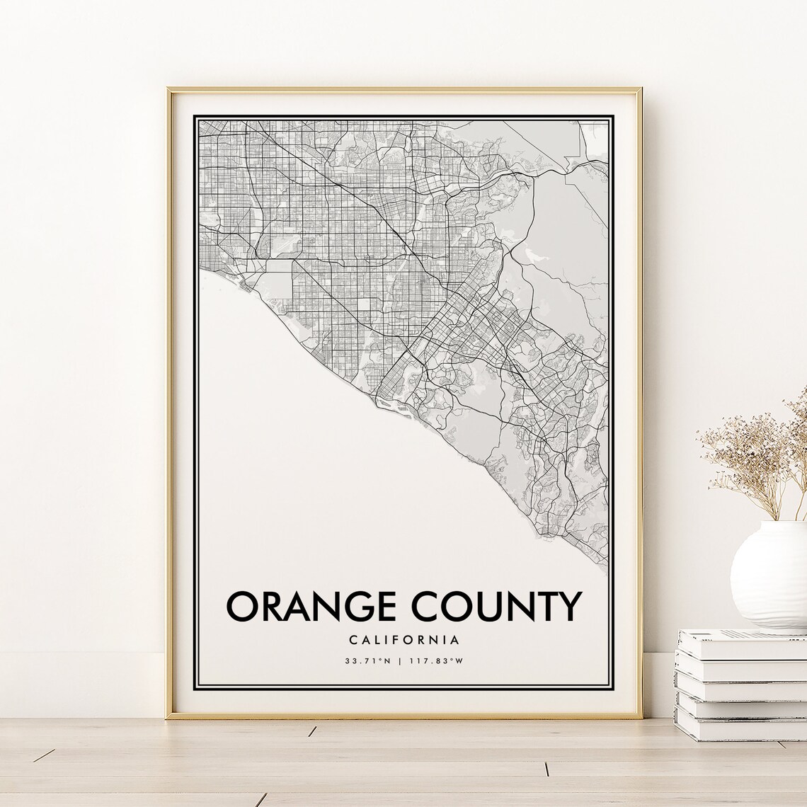 Orange County Map Print, Minimalist Travel Poster