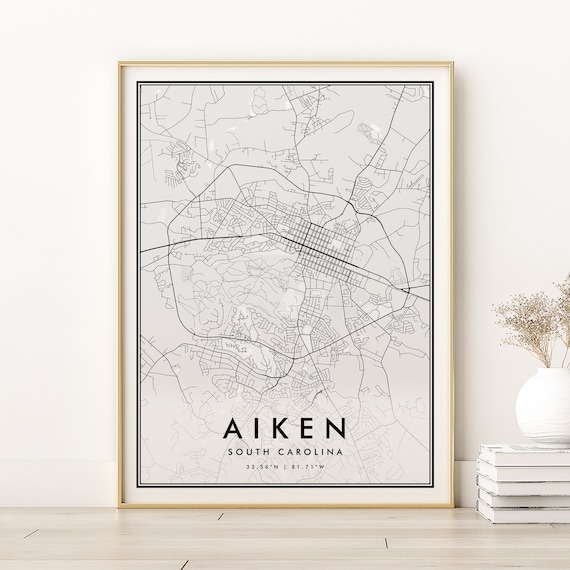 Aiken South Carolina Minimalist Black White City Street Map Poster