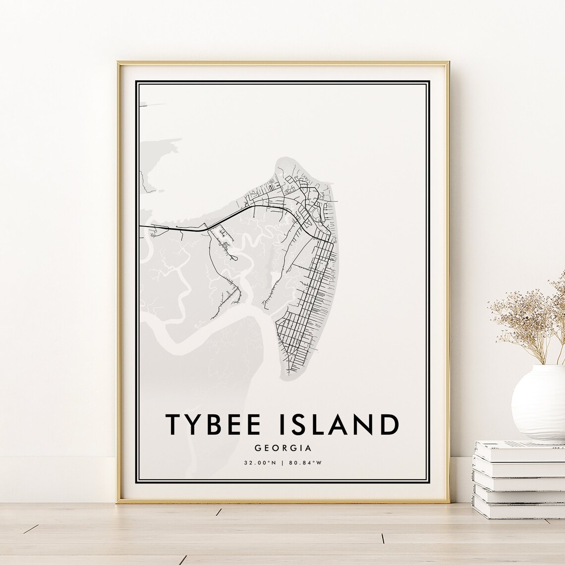 Tybee Island Map Print, Georgia Minimalist Travel Poster