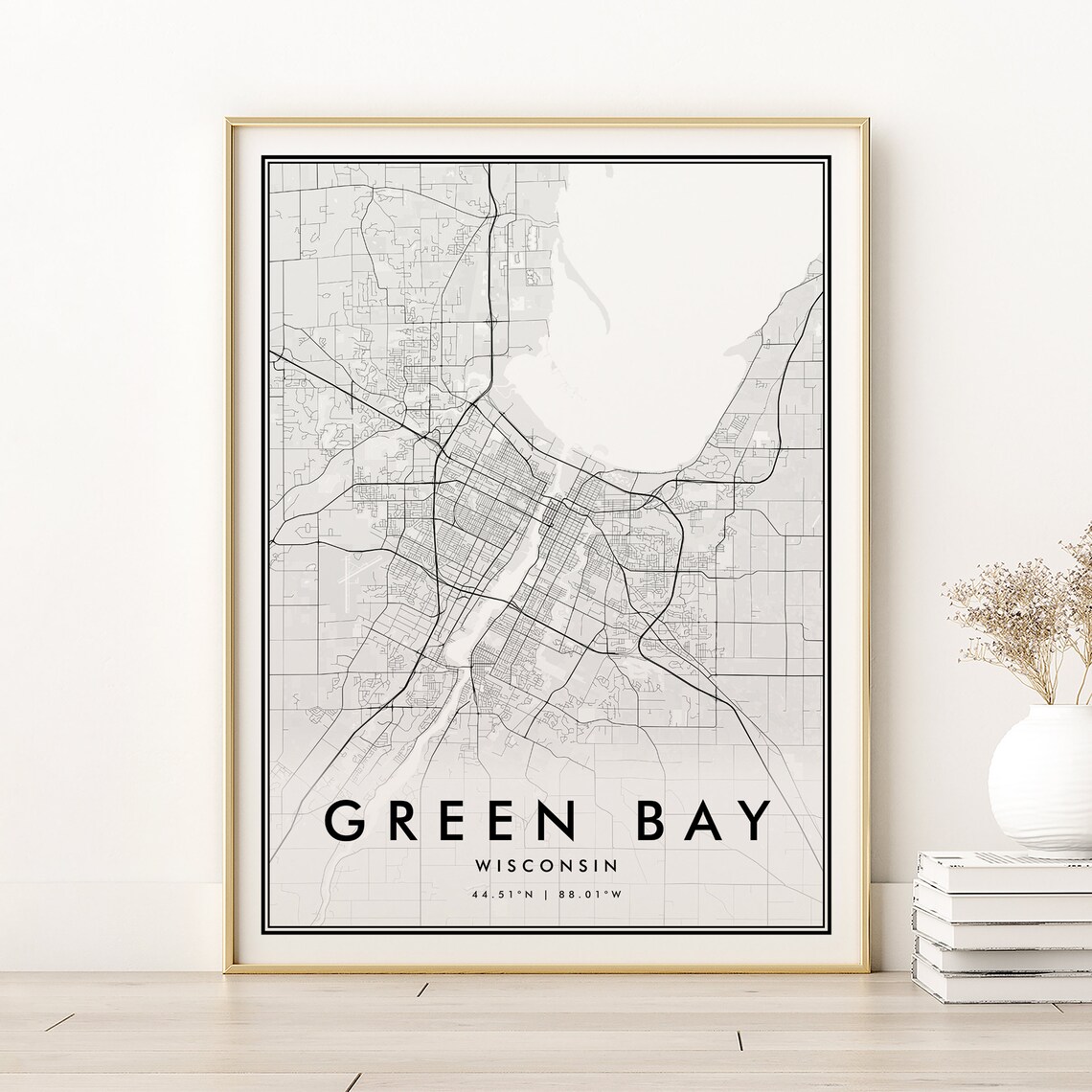 Green Bay Map Print, Wisconsin Minimalist Travel Poster