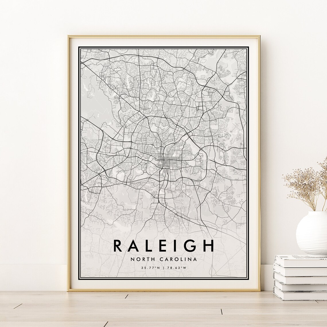 Raleigh North Carolina Minimalist City Map Black White Street Line Poster