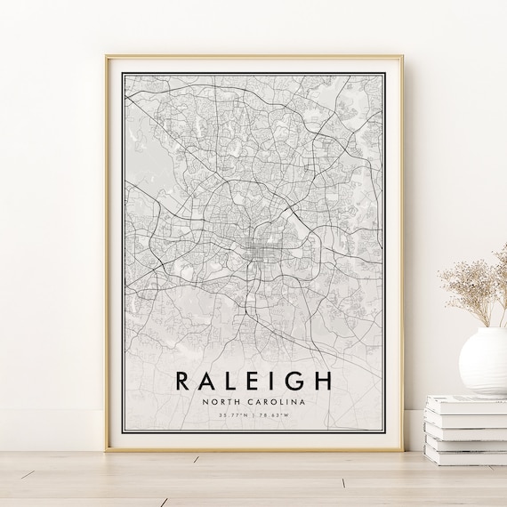 Raleigh North Carolina Minimalist City Map Black White Street Line Poster
