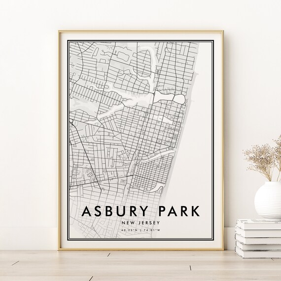 Asbury Park New Jersey Minimalist City Map Black White Street Line Poster