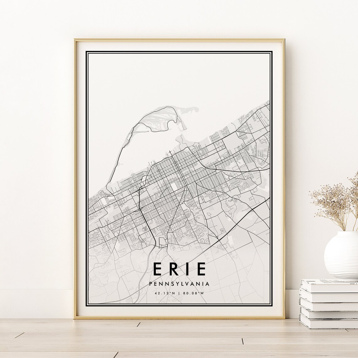 Erie Map Print, Pennsylvania Retro Travel Poster