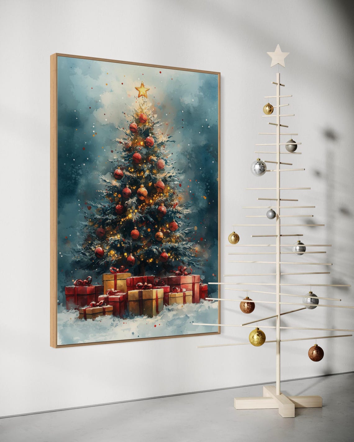 Festive Christmas Tree Glowing Lights Red Ornaments Gifts Poster - Image 5