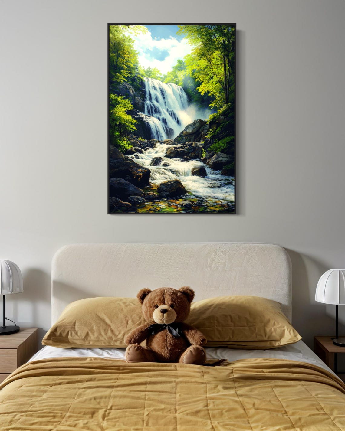 Cascading Waterfall Lush Green Forest Rocks Zen Vertical Poster - Image 4