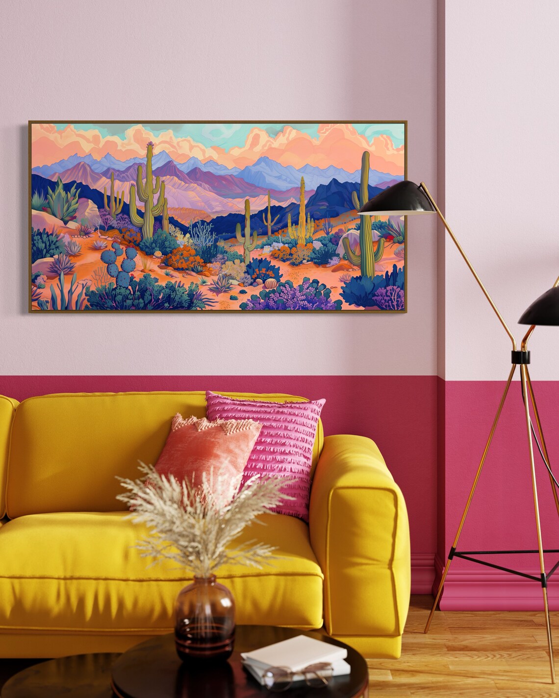 Desert Cactus Landscape Saguaro Purple Mountains Colorful Poster - Image 3