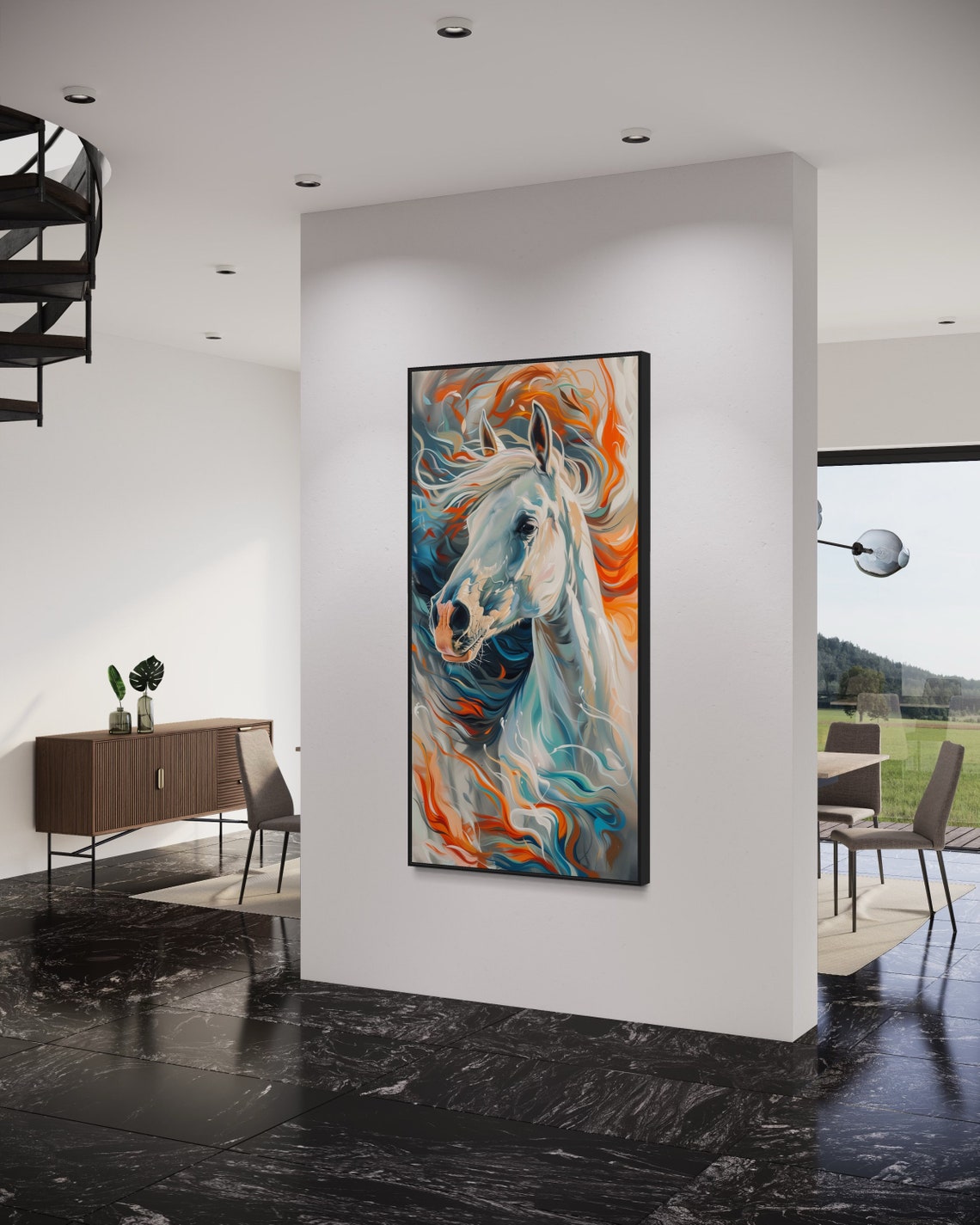 White Horse Portrait Flowing Colorful Mane Abstract Equine Art Print - Image 3