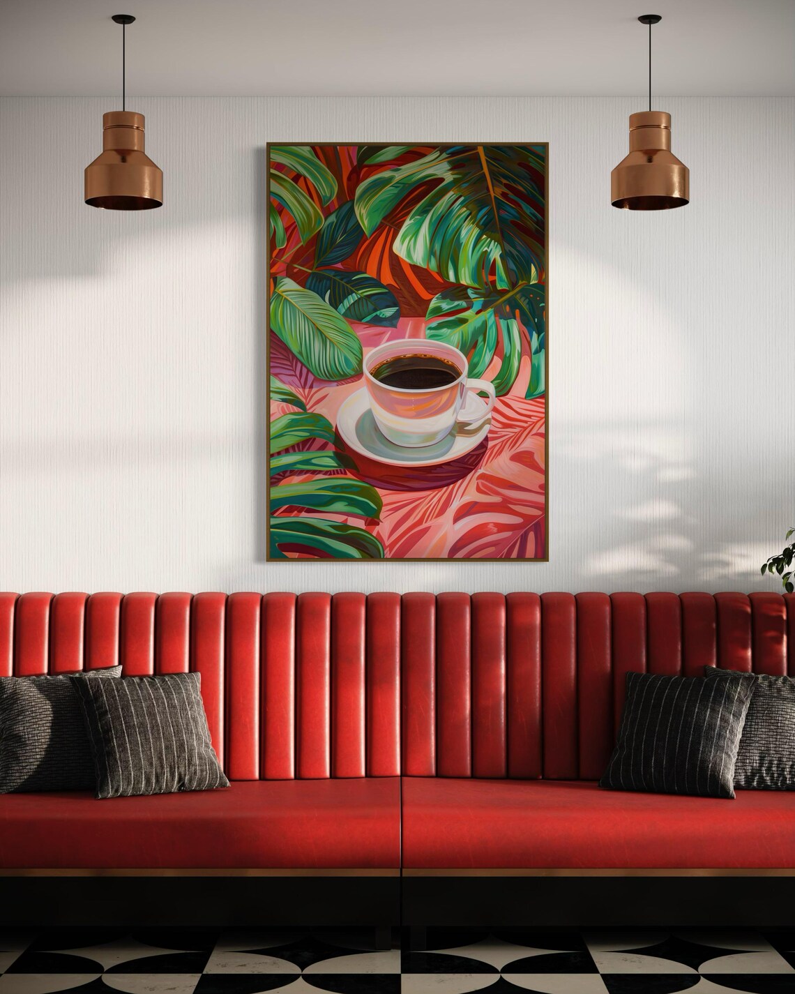 Coffee Art in Tropical Paradise, Tropical Leaves Art Print - Image 3