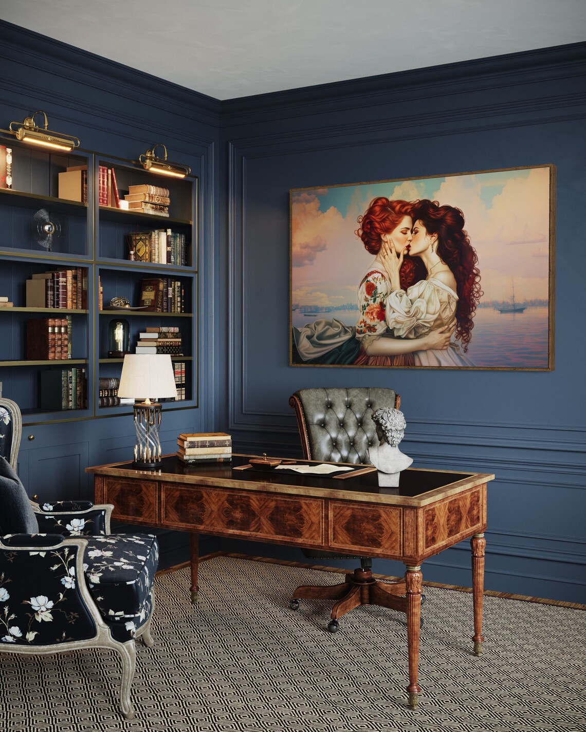 Romantic Redhead Couple Kiss Vintage Painterly Romance Art Portrait Poster - Image 4