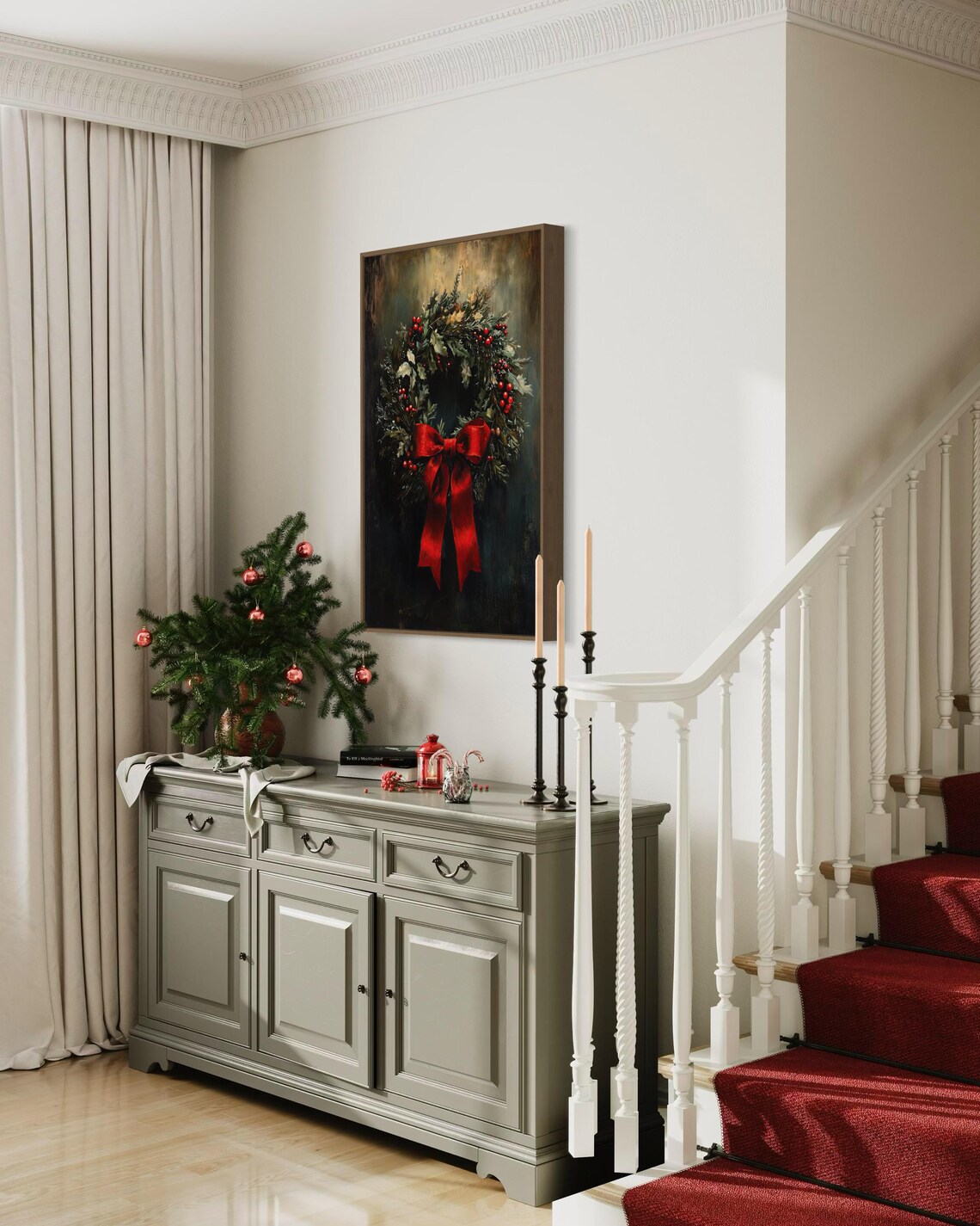 Vintage Christmas Wreath, Rustic Holiday Art Print - Image 5