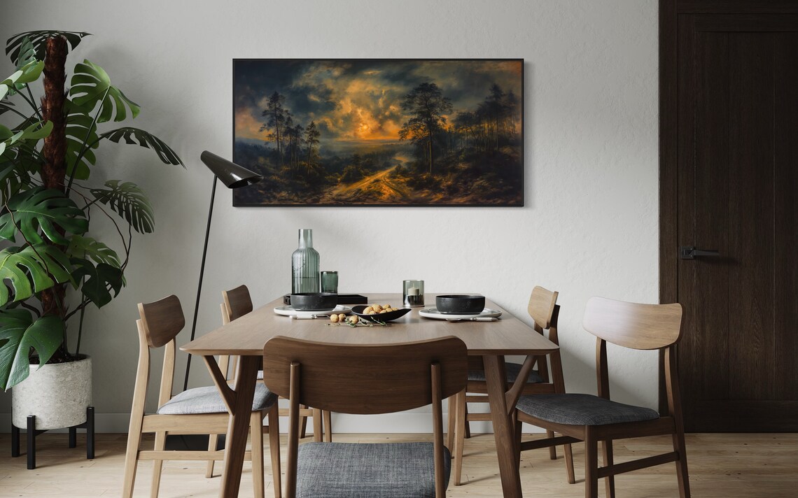 Moody Sunset in Misty Forest, Rustic Art Print - Image 3