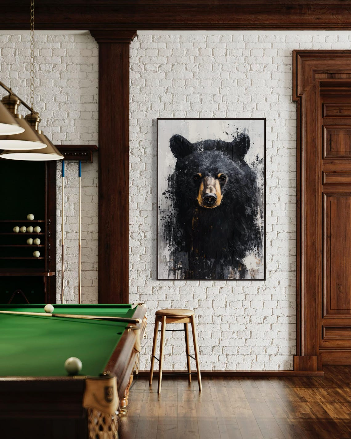 Bold Black Bear Portrait Close Up Gold Splatter Monochrome Art Poster - Image 2