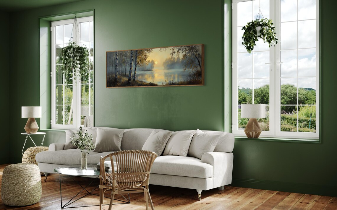 Golden Sunrise Over Birch Trees, Forest Landscape Art Print - Image 3