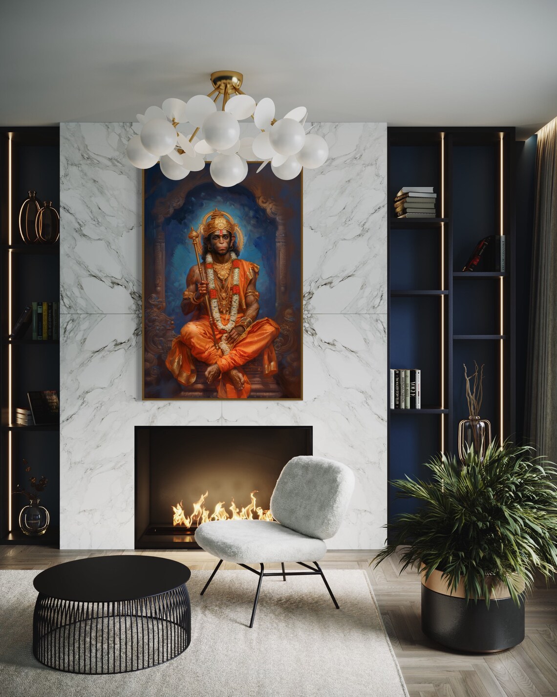 Lord Hanuman Seated Meditation Divine Indian Spiritual Art Poster - Image 2