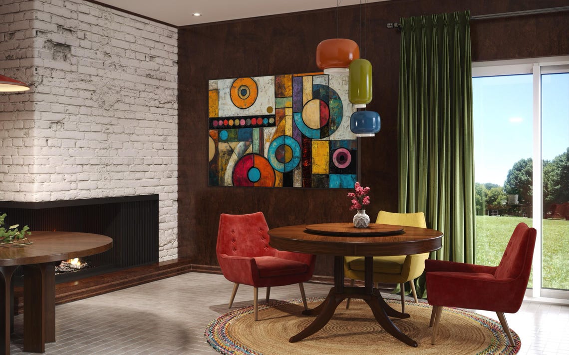 Colorful Abstract Geometric Circles Modernist Art Vibrant Wall Print - Image 2
