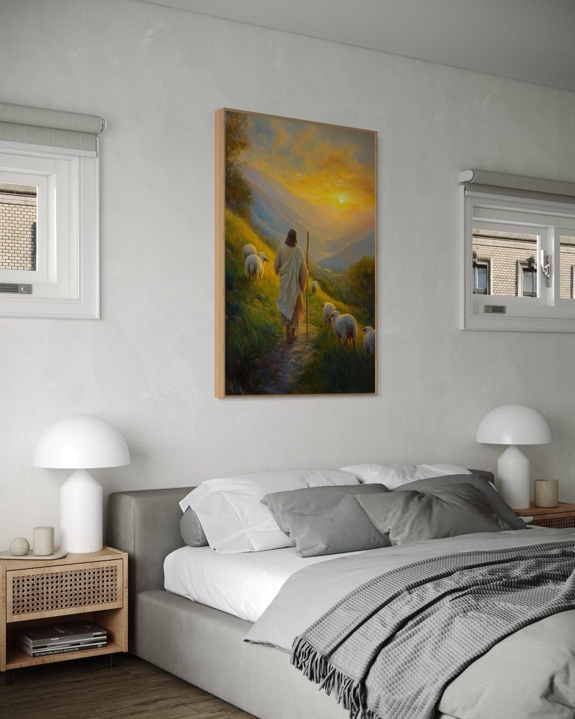 Good Shepherd Jesus Sheep Golden Sunset Mountain Path Faith Art Poster - Image 3