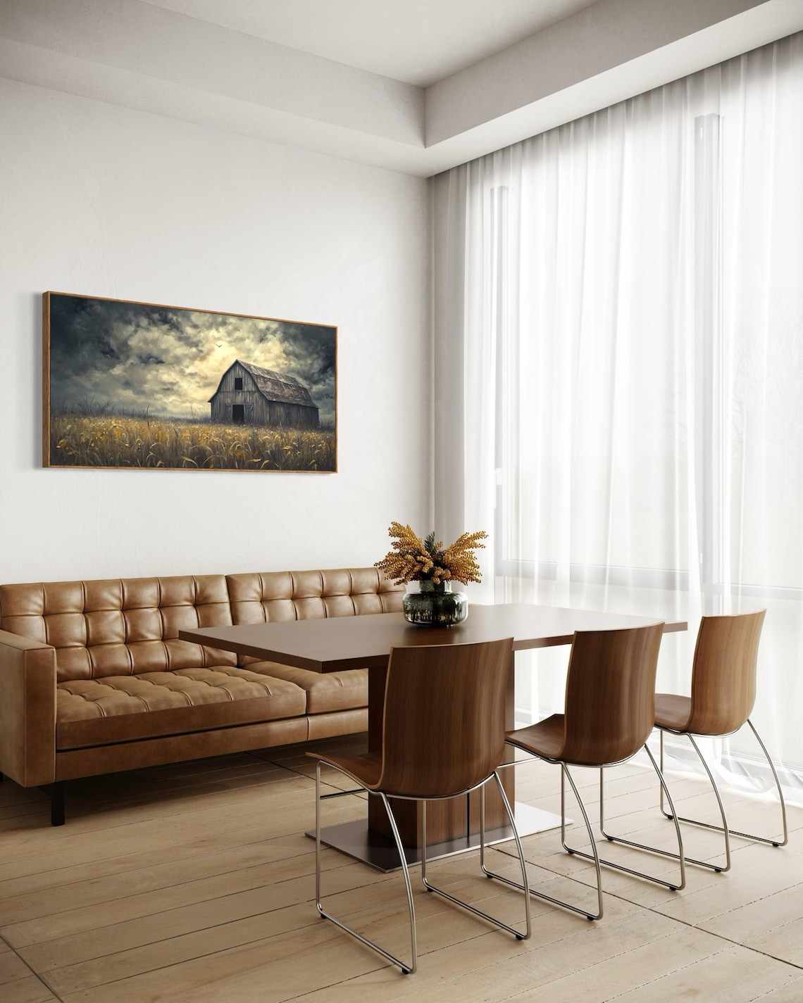Old Barn On Golden Field Vintage Art Print - Image 3