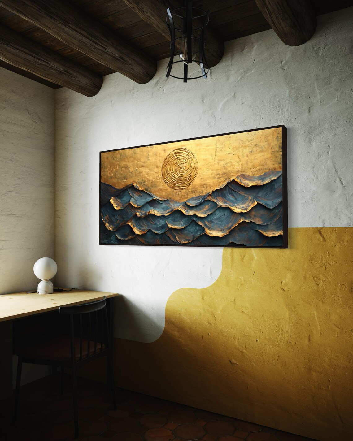 Nautical Navy Blue Ocean Waves Panoramic Art Print - Image 4