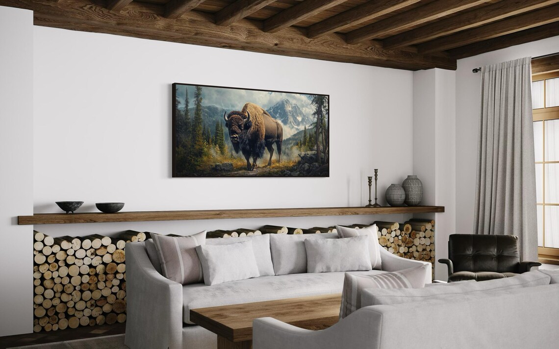 Majestic Bison Art Print, Rustic Mountain Decor - Image 4
