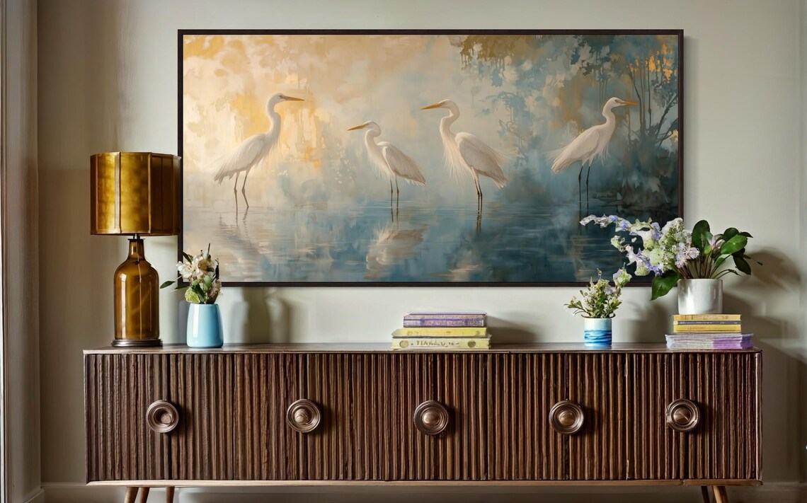 White Heron Nature Art Print, Beach House Decor - Image 2