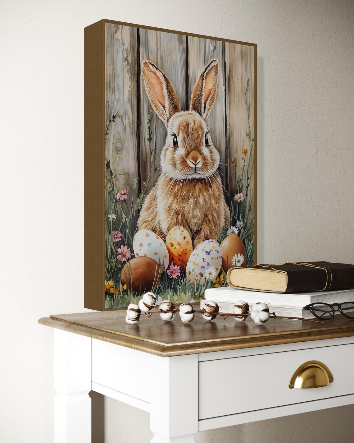 Easter Bunny, Rustic Spring Rabbit With Eggs - Image 4