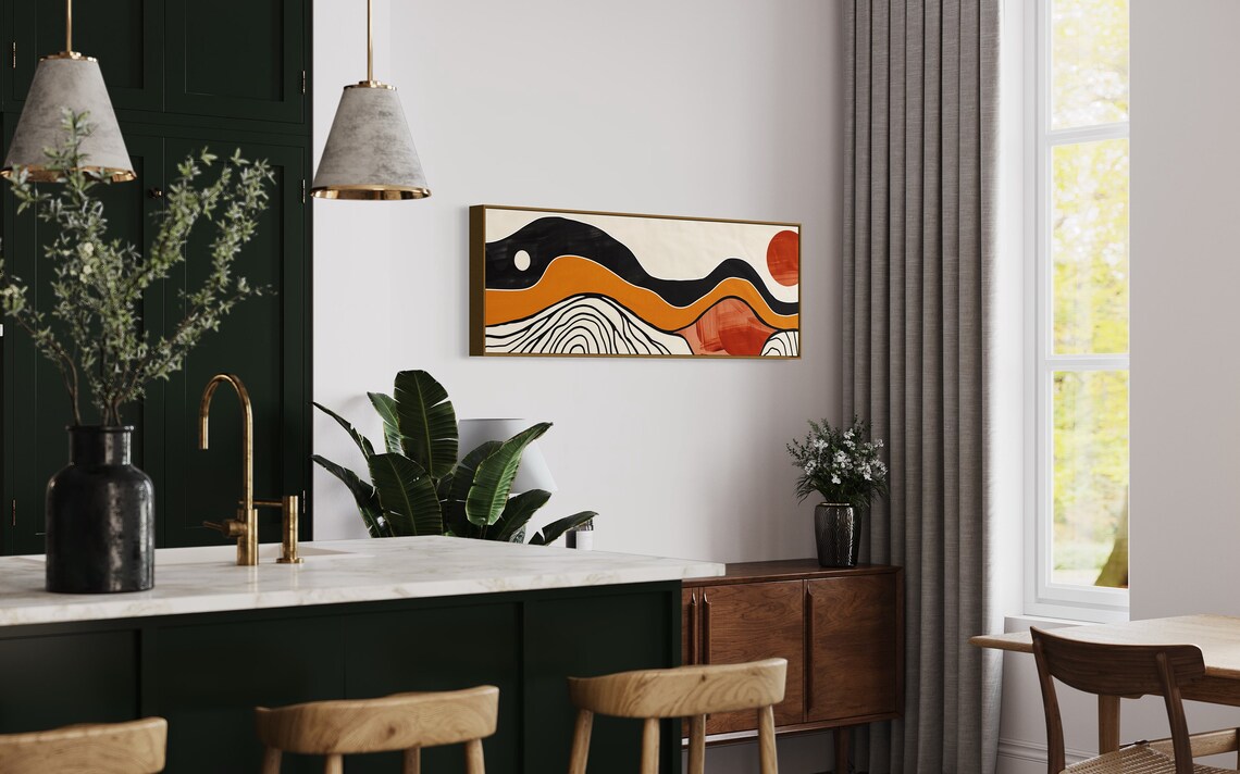 Earth Tone Abstract Wavy Landscape Sun Moon Mid Century Art Print - Image 2