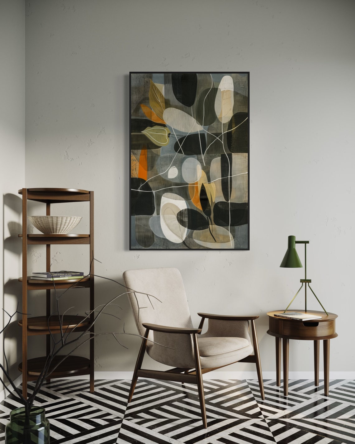 Boho Earth Tone Leaves Abstract Shapes Mid Century Modern Art Print - Image 5