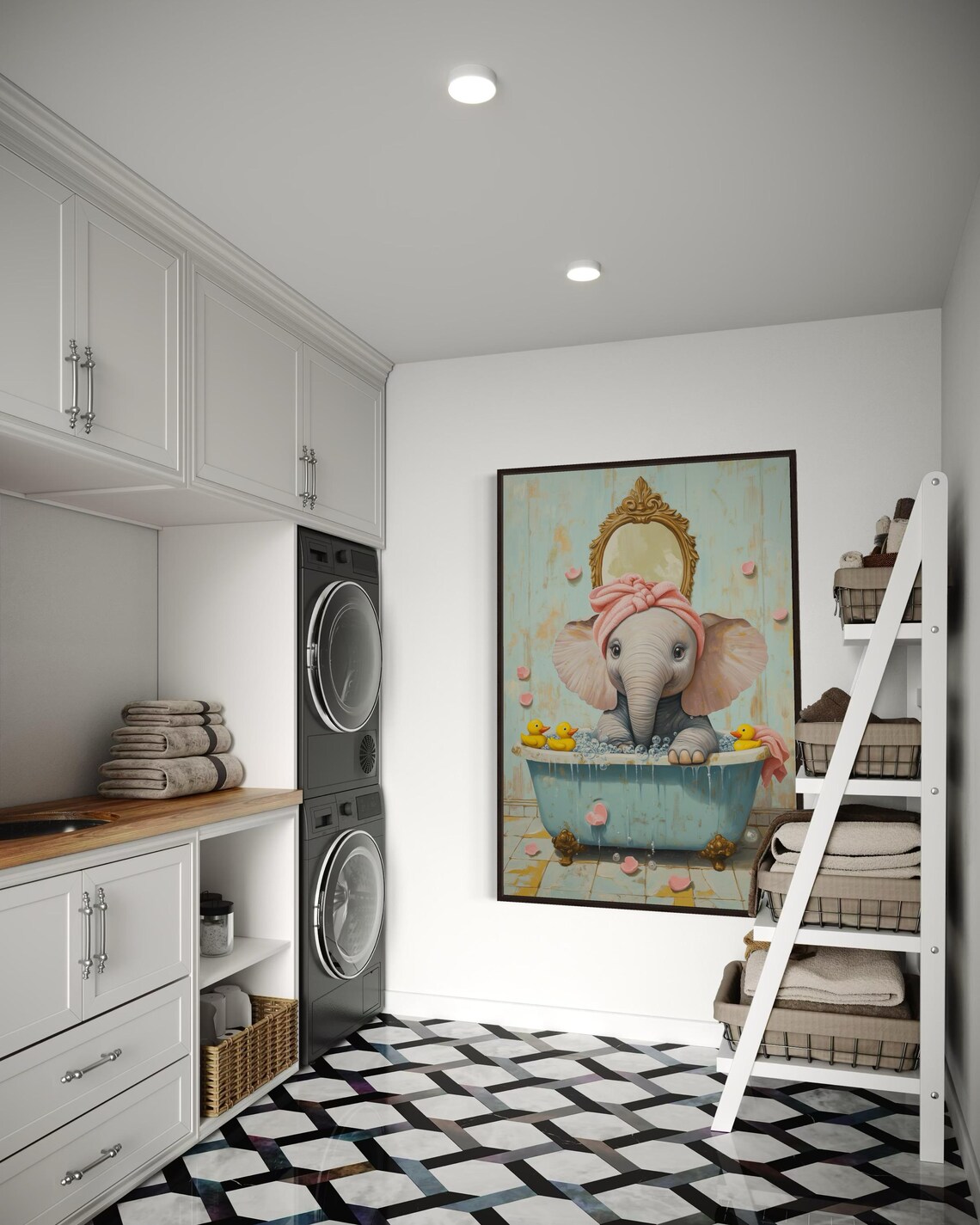Baby Elephant In Bathtub, Cute Nursery Decor - Image 2