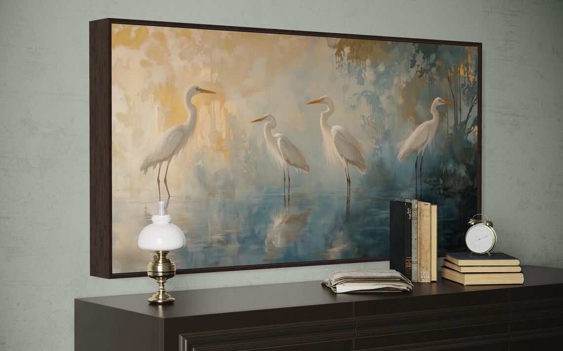 White Heron Nature Art Print, Beach House Decor - Image 3