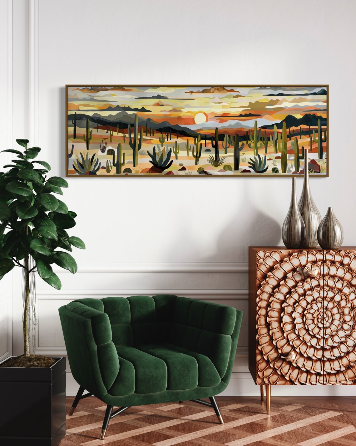 Boho Desert Sunset Cactus Landscape Art Print, Panoramic - Image 3