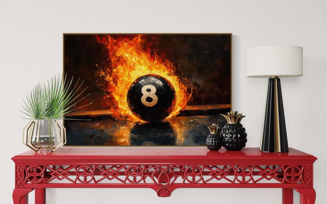 Flaming 8 Ball Billiards Fiery Pool Table Game Room Wall Art Poster - Image 2