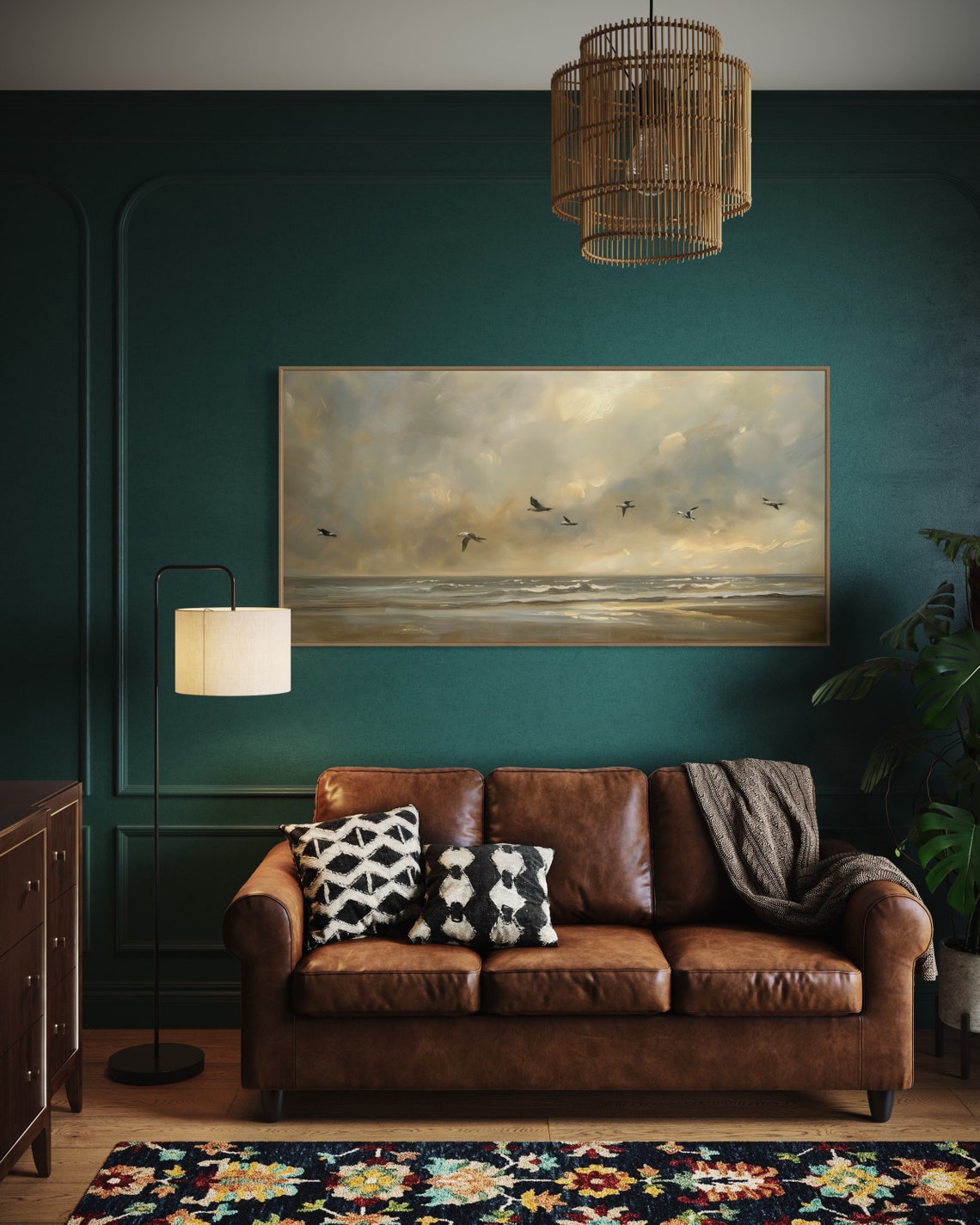 Seagulls Flying Over Moody Golden Ocean Seascape Rustic Wall Art - Image 5