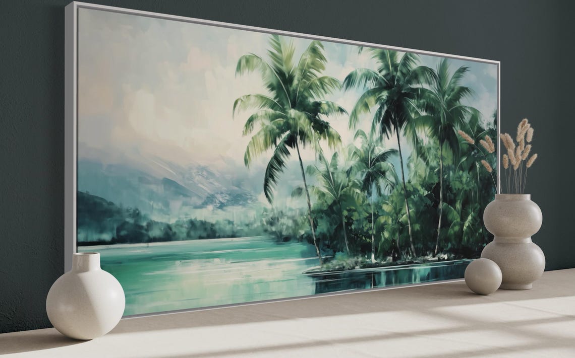 Tropical Lagoon Palm Trees Panoramic Teal Water Coastal Beach Poster - Image 5