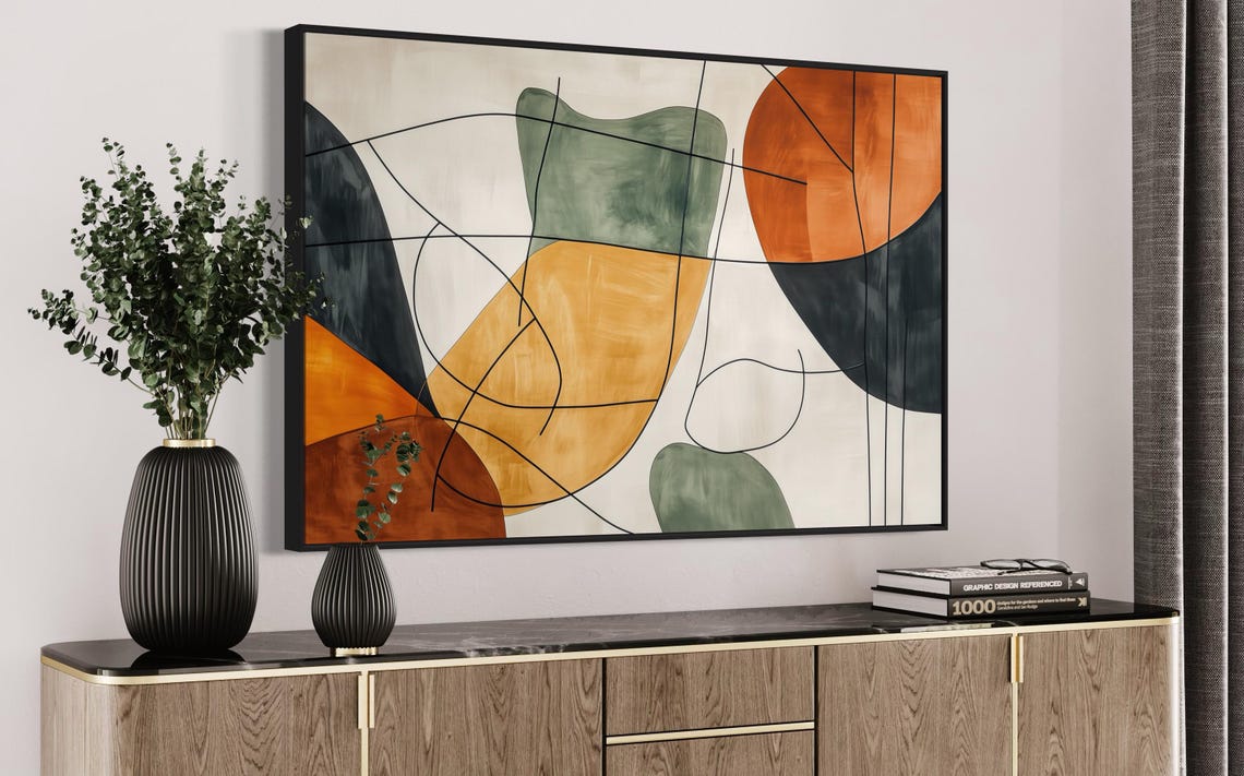 Modern Mid Century Abstract Organic Shapes Mustard Rust Sage Art Print - Image 2
