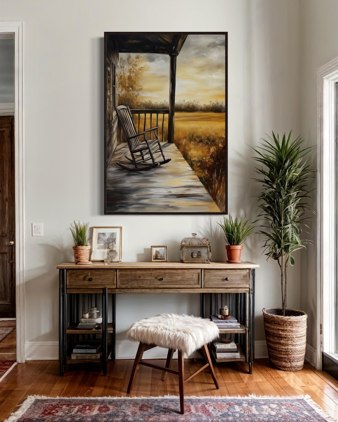 Rustic Porch Rocking Chair, Vintage Farmhouse Art Print - Image 2
