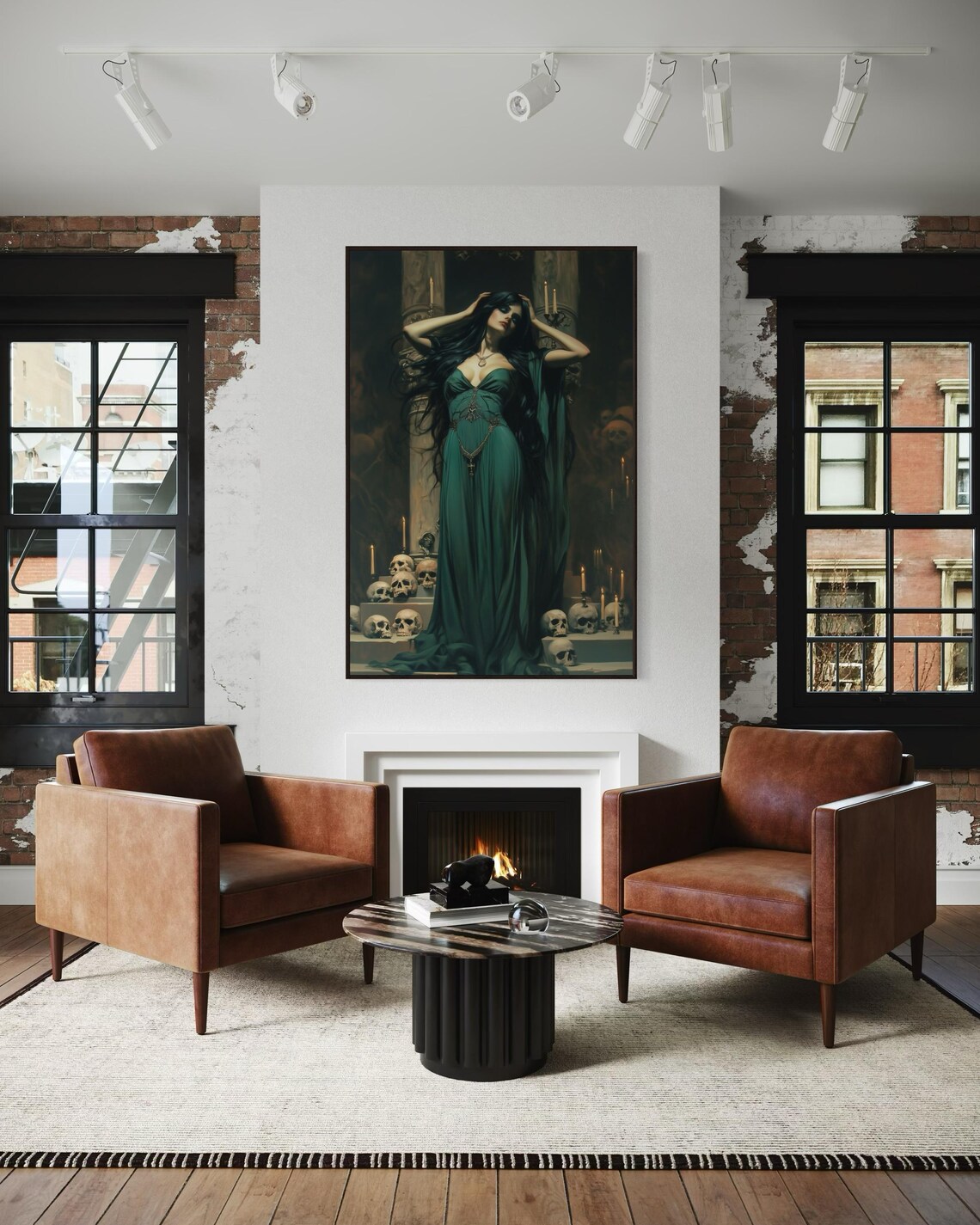 Victorian Gothic Woman Green Gown Skulls Candles Moody Poster - Image 2