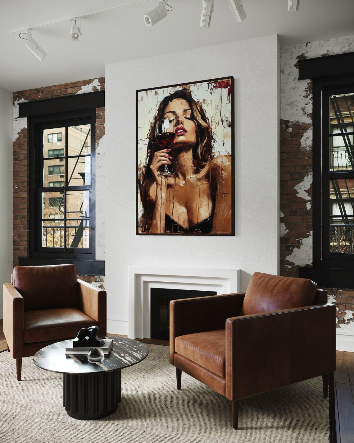 Glamorous Woman Savoring Red Wine Bold Brushstroke Modern Bar Wall Poster - Image 2