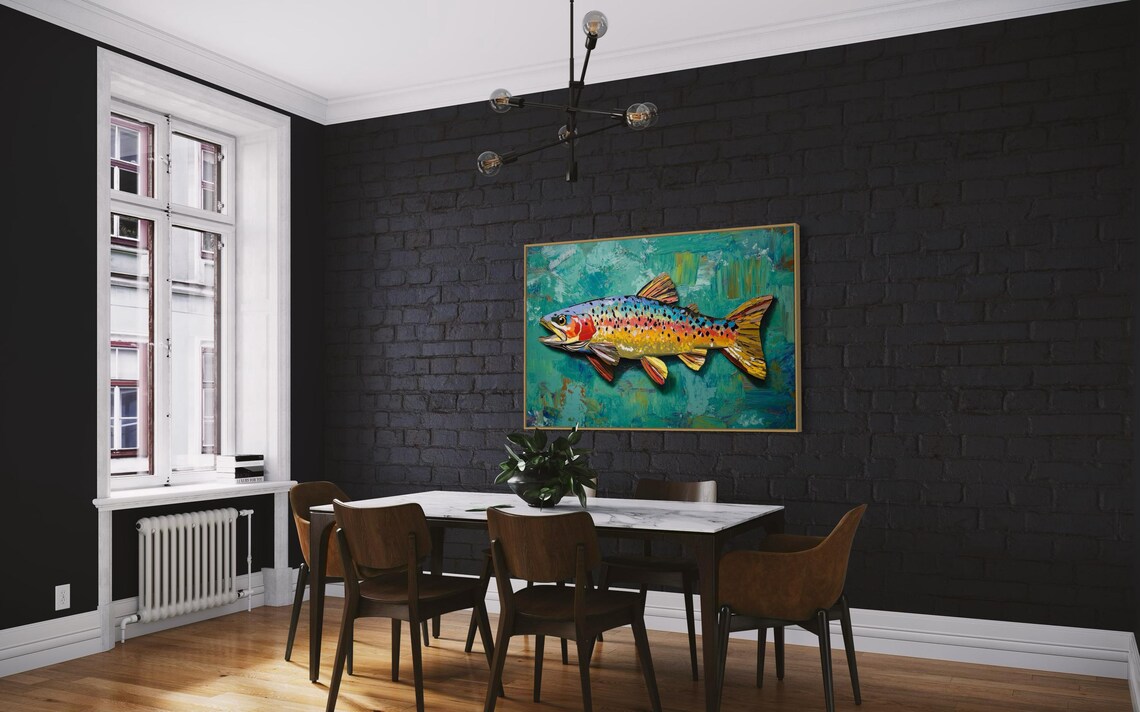 Rainbow Trout Vivid Teal Background Colorful Fishing Wildlife Art Poster - Image 5