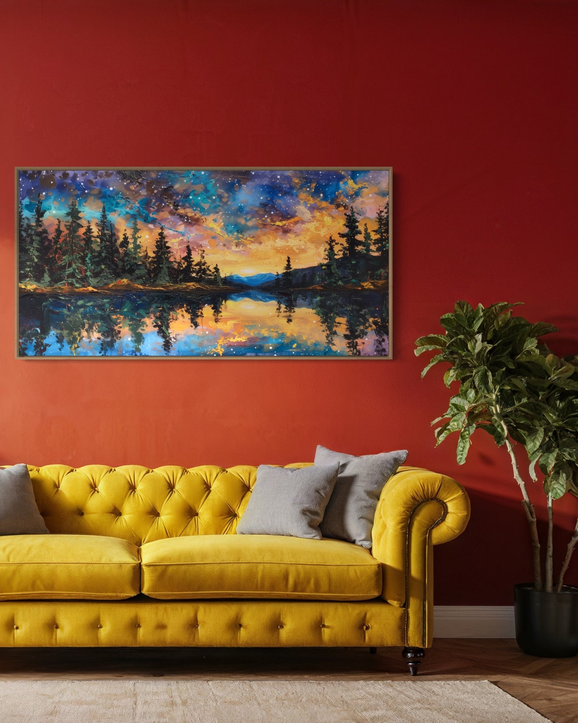 Starry Night Sky Over Pine Forest Lake Reflection Wall Art Poster - Image 5
