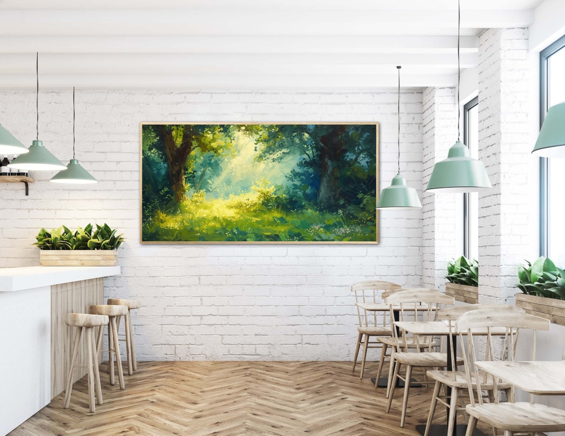 Dreamy Sunlit Forest Clearing Meadow Landscape Enchanted Art Poster - Image 4