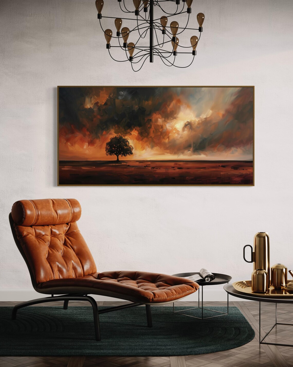 Tranquil Sunset Over Lone Tree Moody Panoramic Landscape Print For Rustic Home Decor Atmospheric Art For Above Bed And Hallway Wall Decor - Image 2
