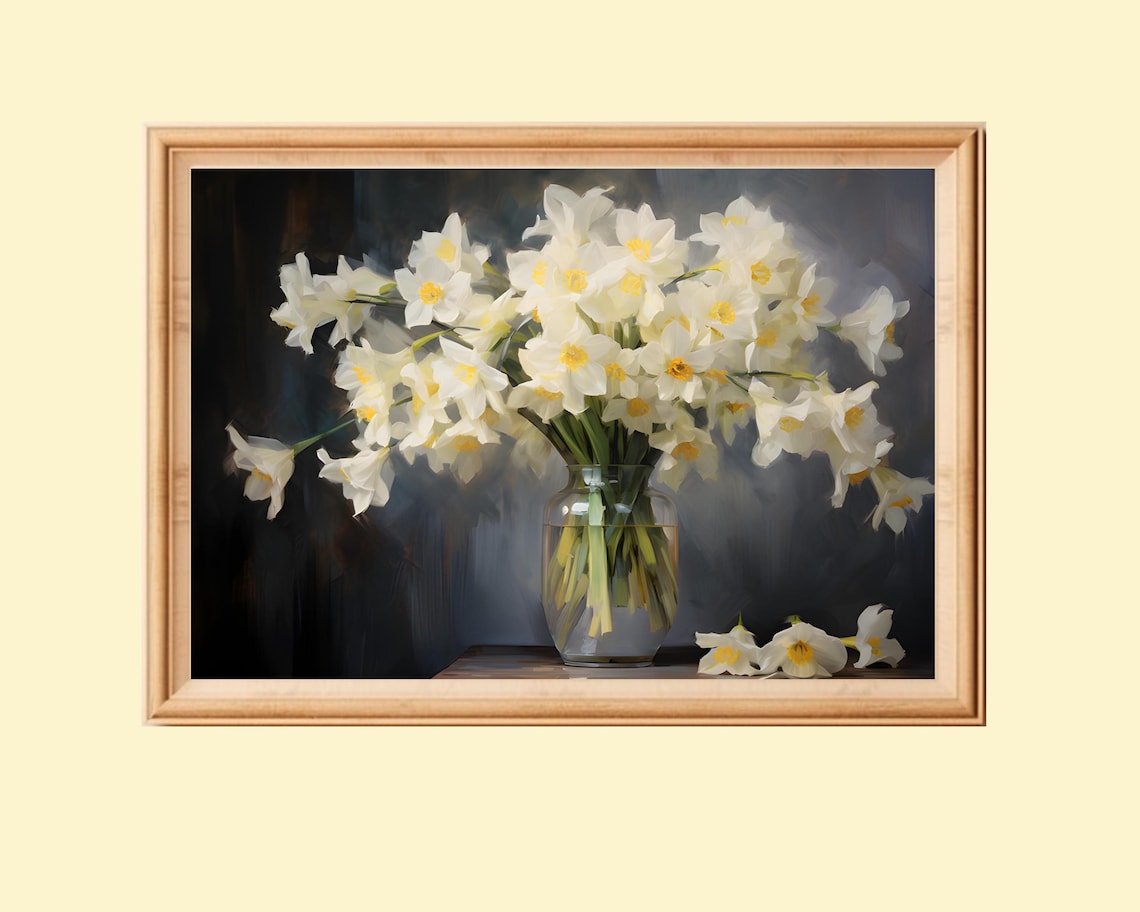 Daffodil Still Life Painting, Vintage Floral Art Print
